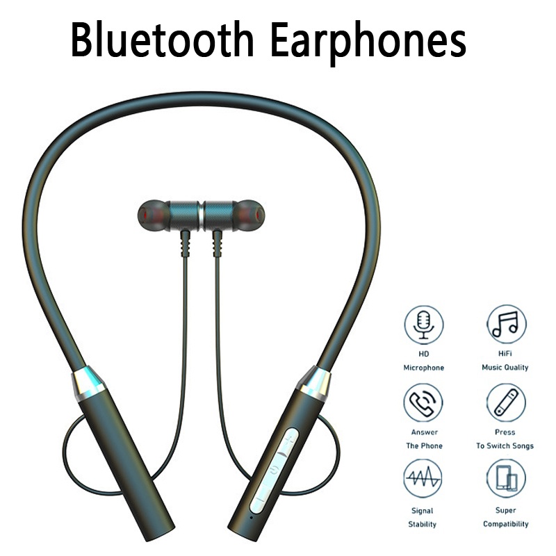 Magnetic Neckband Sports Earphones - Auriculares inalámbricos Bluetooth 9D, auriculares con