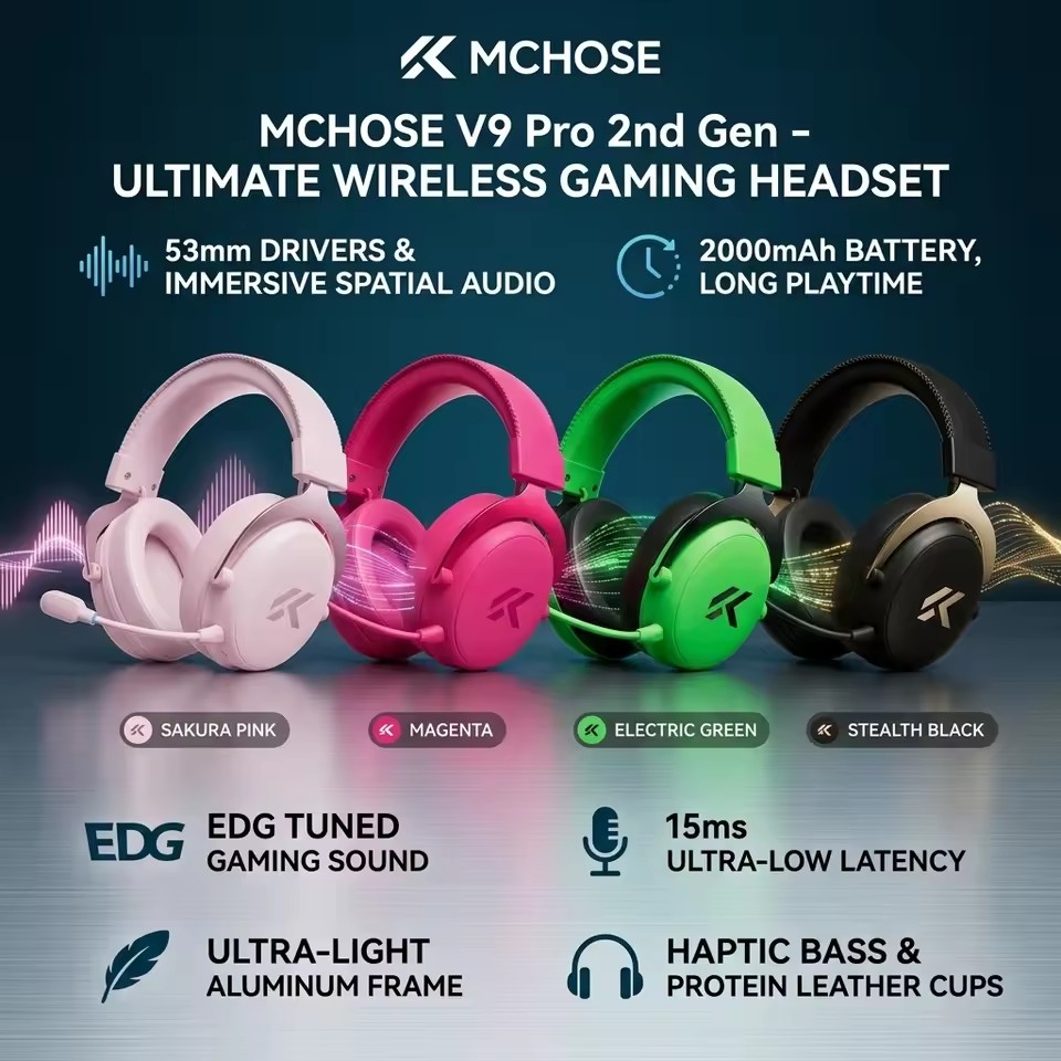 Anc Wireless Over Ear Headphones - Auriculares inalámbricos para juegos MCHOSE V9